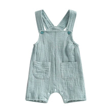 Baby dungarees in cotton linen with button straps