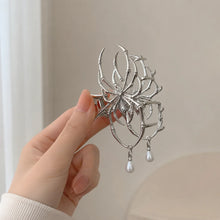 pearl rhinestone hair claw clip – spider design front view