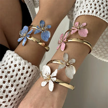 Elegant Enamel Flower Open Cuff Bracelet