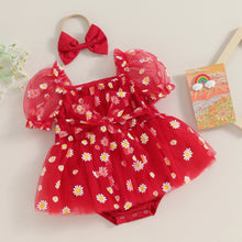 Baby girl tulle romper in pink with daisy print and headband
