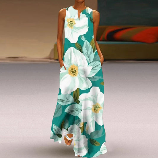 Sleeveless V-Neck Long Dress