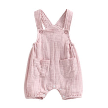 Baby dungarees in cotton linen with button straps