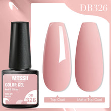 MTSSII color gel polish bottle with pink nail samples and 'DB326' label on a pink background