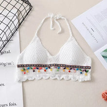Fashion Sleeveless Female Crochet Camisole V Neck Short Bohemian Style Vest Hot Tops Tassel Knitting Crop Tops Beachwear