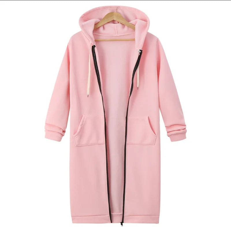 Autumn Winter Long Sleeve Mid-Length Sweatshirt Fleece Jacket