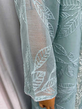 Mint Green Abaya with Silver Sequin Leaf Kaftan Elegant Ramadan Eid Prayer Dress
