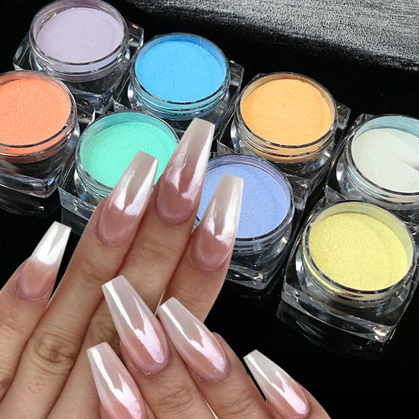 Chrome nail powder aurora pearl nude pink white mirror pigment nail art
