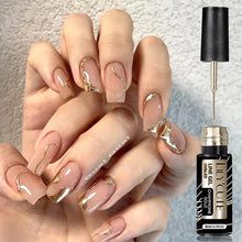 metallic gel polish – silver mirror effect line art French nails