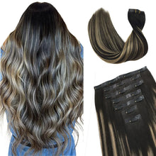 Invisible skin weft clip in remy hair extensions balayage blonde