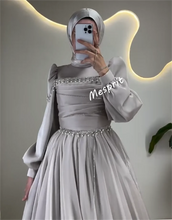 Charmeuse Beading Pleat Classic High Collar Long Dress