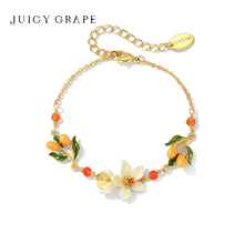 Pearl & Kumquat Enamel Flower Bangle Bracelet