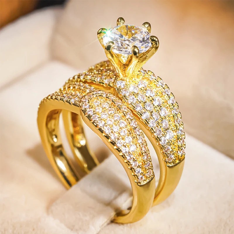 Huitan Gold Color Rings Set
