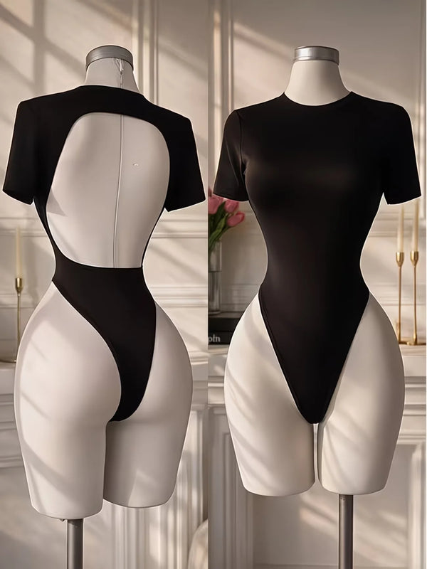 Backless bodysuit for women in a basic solid colour