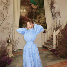 Light Blue Solid Color Casual Trendy Long Sleeve Dress
