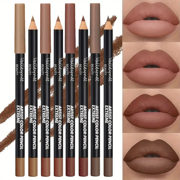 Lip liner set matte waterproof 4 piece nude brown collection flat lay.