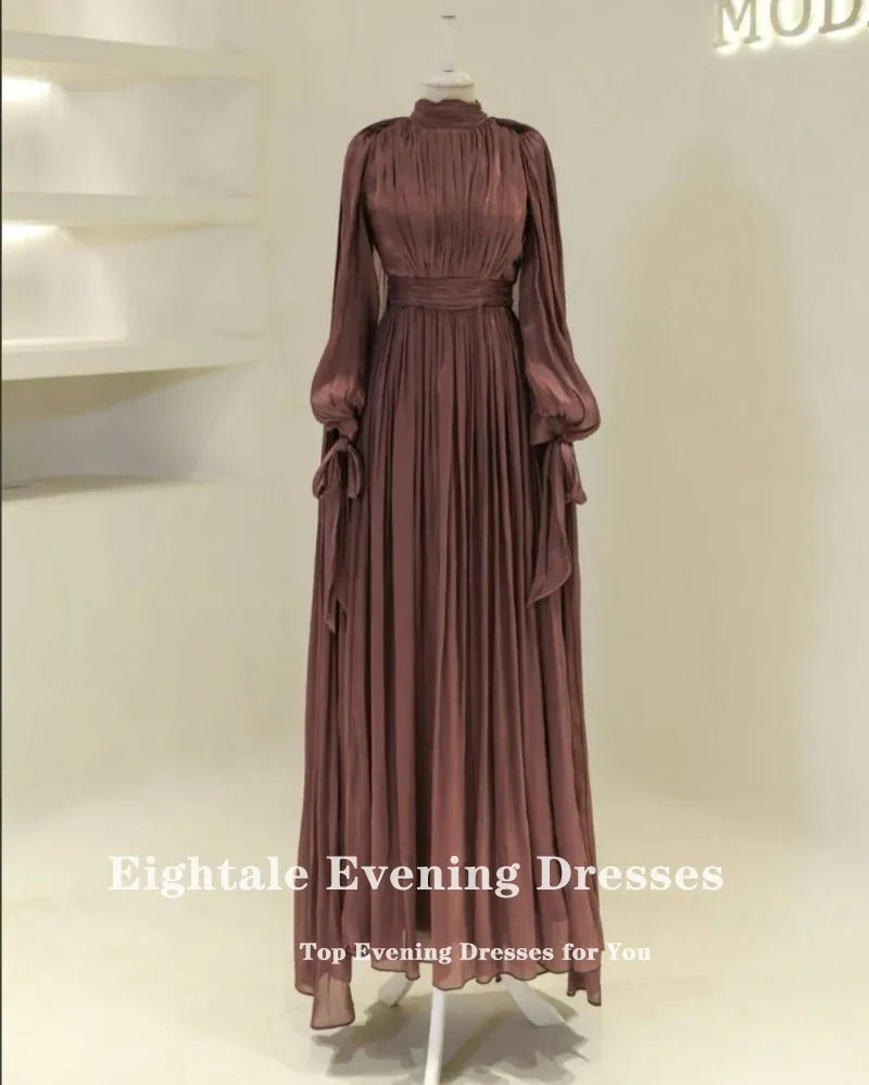 Eightale Arabic Evening Dress High Neck Pleats