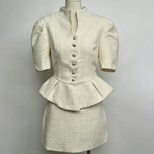 Pink Tweed 2 Piece Outfit Women featuring a chic peplum top and a stylish skirt, ideal for elegant occasions.