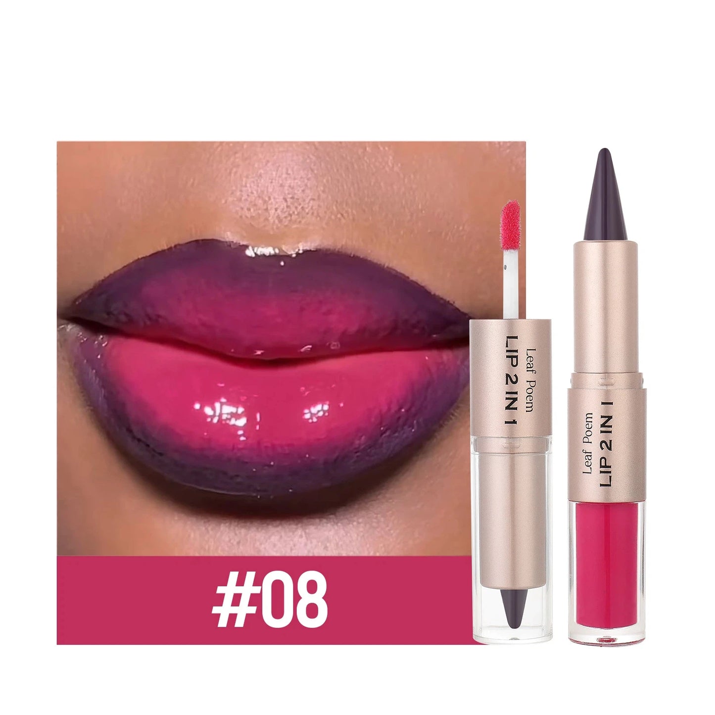 Black Brown Tapered Lip Liner Contour Pencil Double Head Mirror Plumping Lip Glaze Crystal Lip Gloss Sexy Red Lips Tint Makeup