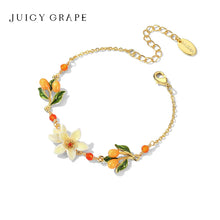 Pearl & Kumquat Enamel Flower Bangle Bracelet