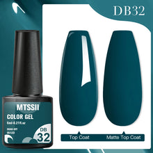 MTSSII color gel with a black bottle cap and two teal nail samples on a white background.