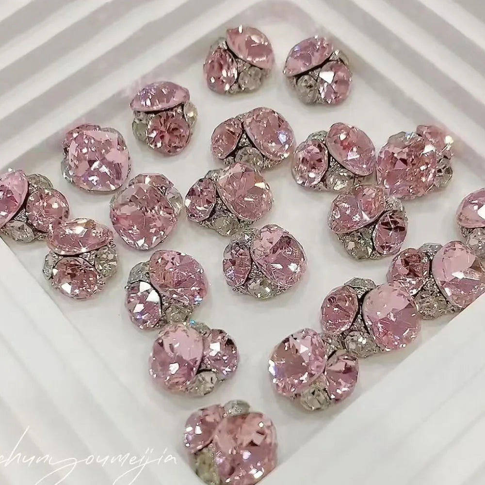 10Pcs Shiny Pile Diamond Nail Art Rhinestones Pink Red Champagne Sparkling Crystal Diamond Nail Gems Fat Square Flash Nail Parts