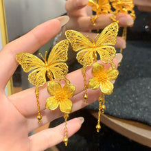 Luxury 24K 9999 Pure Gold real gold Women's Silk Butterfly Flower Tassel Earrings