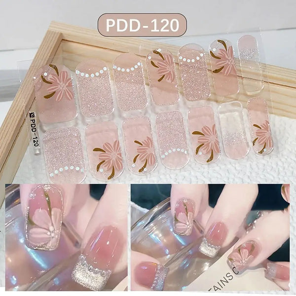 Gel nail stickers semi cured floristic pattern nail art detail