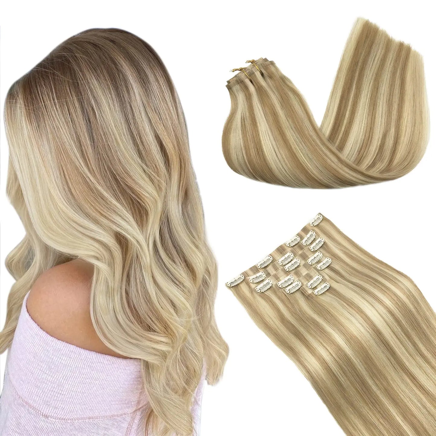 Clip Up Hair Extensions Human Hair Invisible Balayage Ombre Blonde Color Skin Weft Remy Hair Extensions 150G With Clip