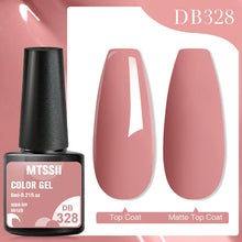 MTSSII color gel polish bottle with pink nail samples and 'DB328' label on a pink background