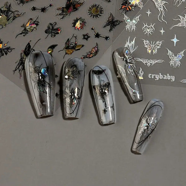 Butterfly nail stickers laser shining adhesive slider nail art
