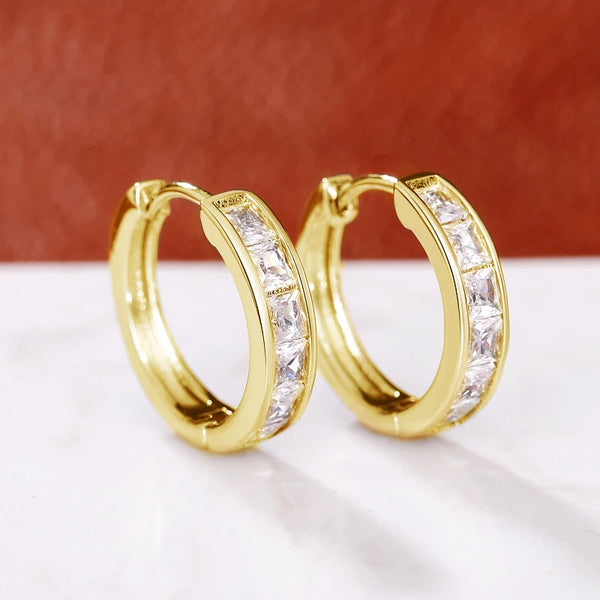 women hoop earrings with CZ – classic princess square front view