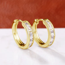 women hoop earrings with CZ – classic princess square front view