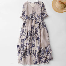 Summer Dresses Retro Casual Loose Print V Neck Long Dress