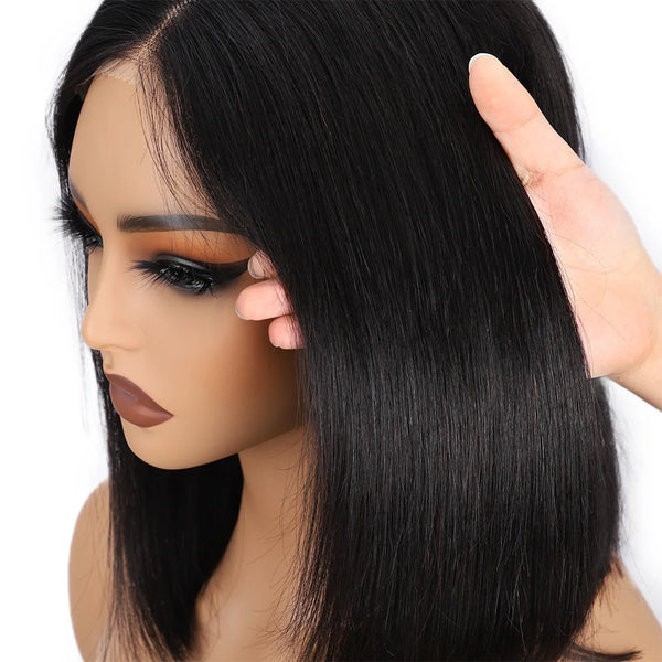 Glueless bob wig human hair showing natural realistic finish.