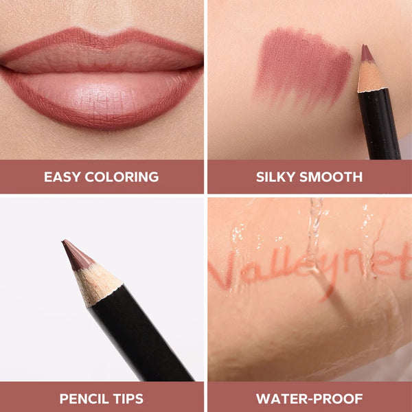 Lip liner set matte waterproof showing smooth pigmented formula swatch.