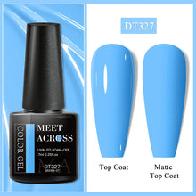 Nail gel polish bottle with blue top coat and matte top coat on a white background