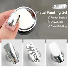 metallic gel polish – silver mirror effect line art French nails