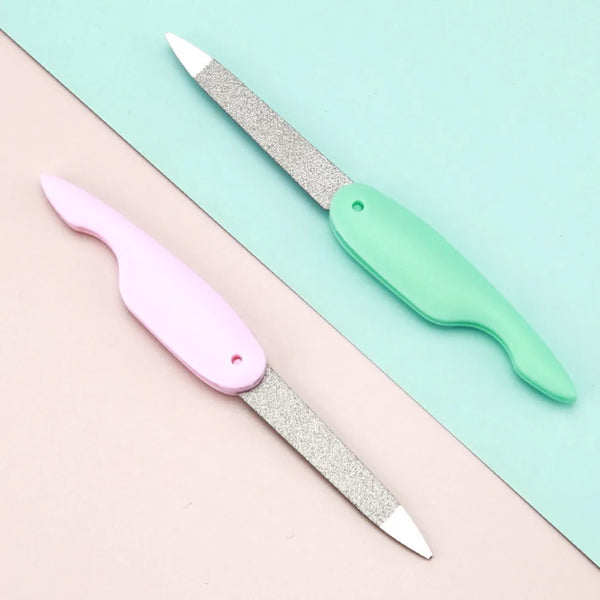 folding nail file – compact stainless steel double sided polishing stick