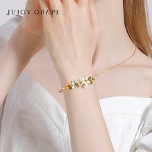 Pearl & Kumquat Enamel Flower Bangle Bracelet