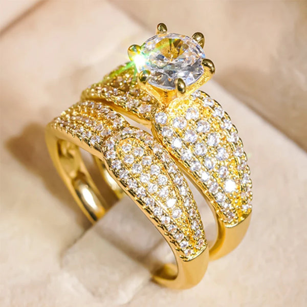 Huitan Gold Color Rings Set