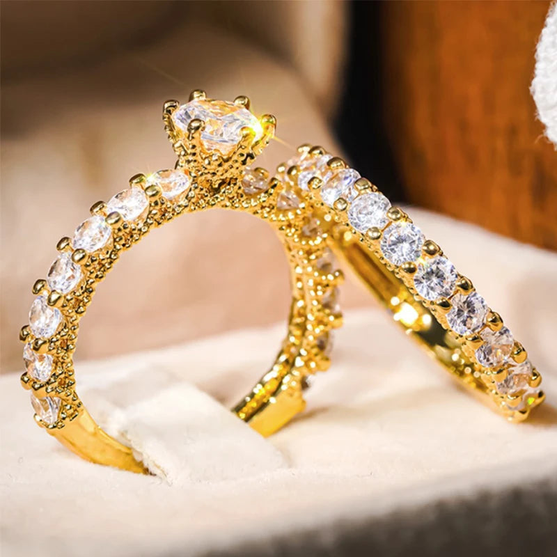 Huitan Gold Color Rings Set