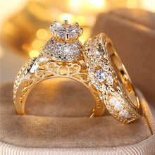 Crystal White Round Stone Engagement Ring Set Cute Yellow Gold