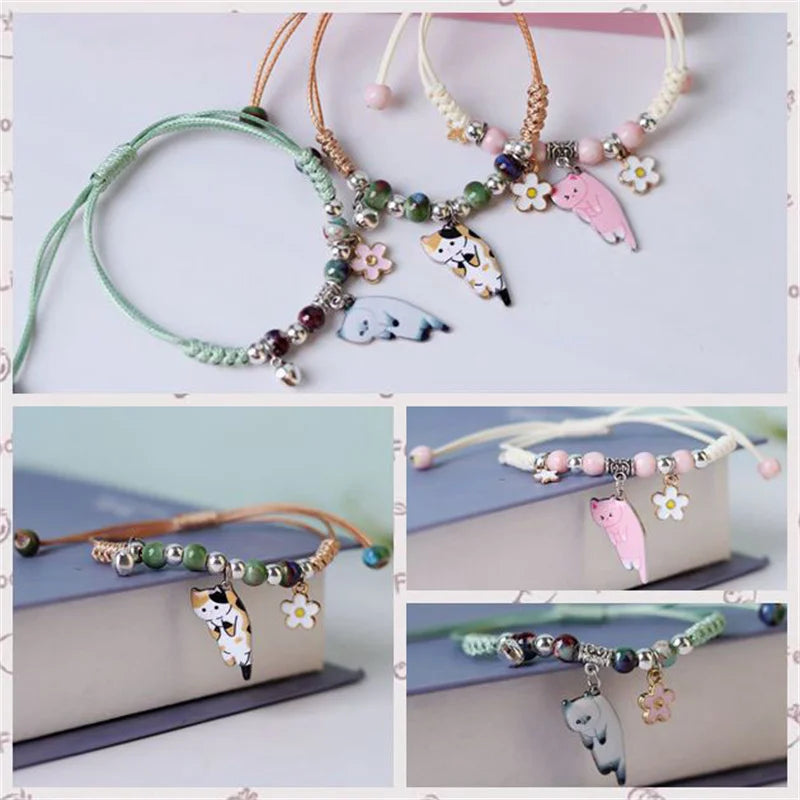 Cartoon Enamel Animal Cat Flower Bracelet