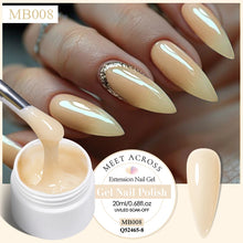 Nail gel polish with beige nails and 'Meet Across' branding