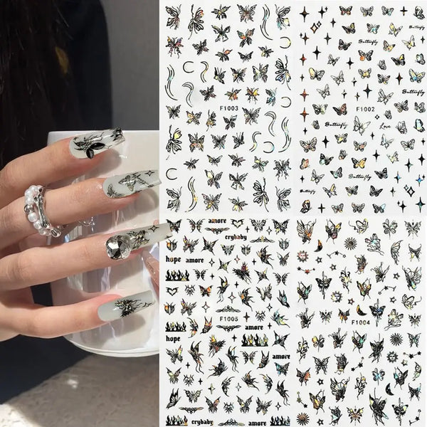 Butterfly nail stickers holographic glitter 3D decal sheet
