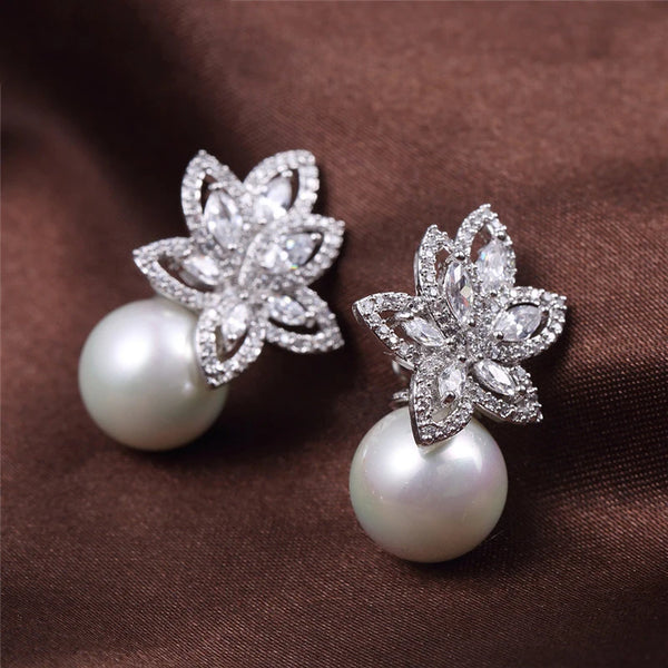 Pearl Flower Stud Earrings