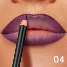 Waterproof matte lip liner before and after application on lips.
