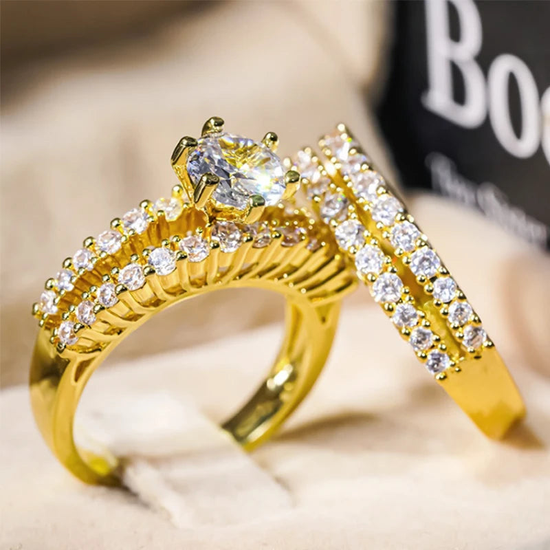 Huitan Gold Color Rings Set