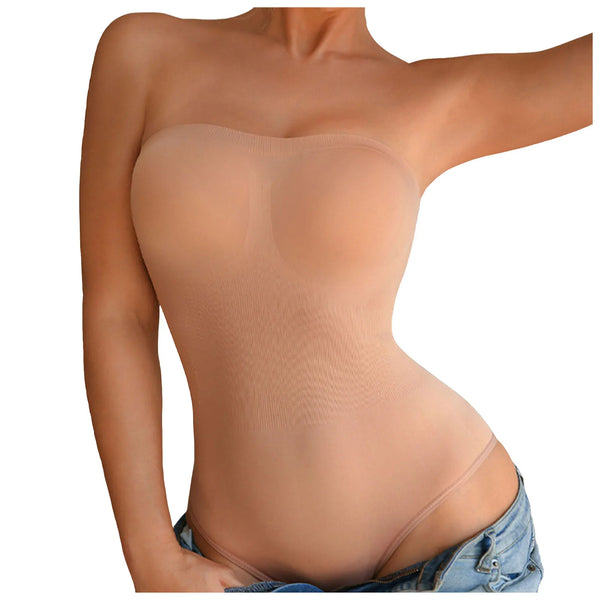 Women's Strapless Bodysuit Shapewear Sexy Thong Bodysuit Tops Butt Lifter Compression Waist Trainer Push Up Backless Shaper