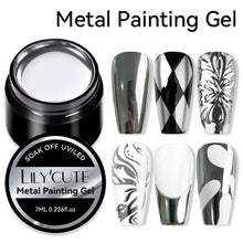 metallic gel polish – silver mirror effect line art French nails